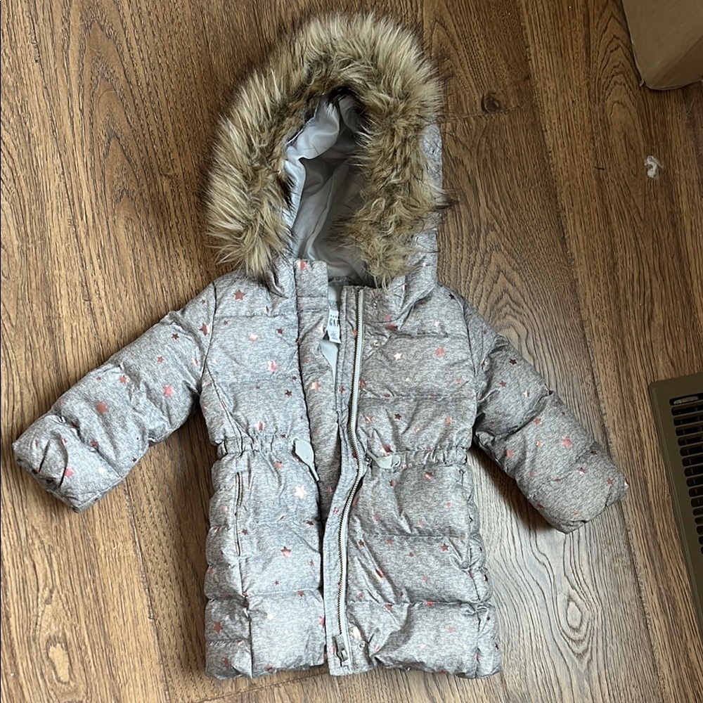 Gray Kids' Jacket with Faux Fur Hood